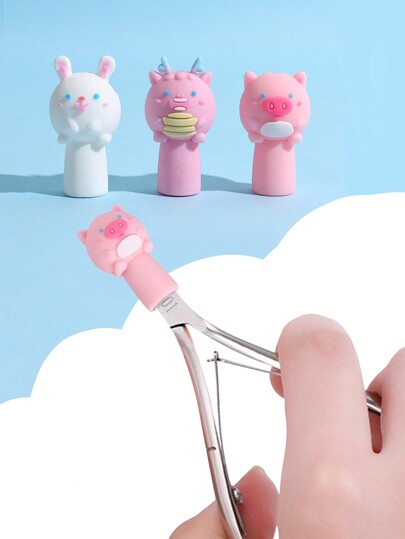 3pcs Pink Silicone 3D Animal Shaped Nail Care Tool Guards - Pliers, Scissors Protection Sleeves