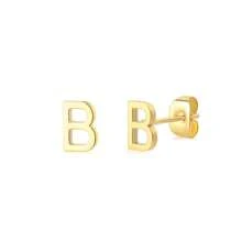 1 par de brincos de aço inoxidável com letras iniciais para mulheres, brincos de cor dourada, brincos de piercing, joias da moda para presente de Natal