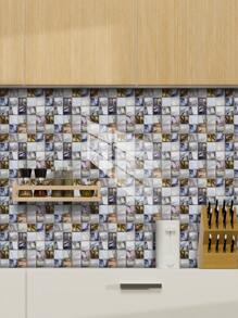 10 件几何格子花卉图案印花 PVC 仿瓷砖家居装饰墙贴，DIY 即撕即贴壁纸，适用于厨房、浴室、客厅、卧室墙壁装饰