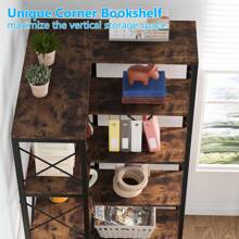 Tribesigns Librería Esquinera de 5 Estantes, Librería Esquinera Moderna Grande, Estante Esquinero Alto de 5 Niveles, Estante de Almacenamiento con Marco de Metal para Sala de Estar, Oficina en Casa, Marrón Rústico