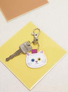 1 Stück süßer, kreativer Leder-Katzen-Schlüsselanhänger, modischer Kawaii-Kätzchen-Schlüsselring, Rucksack-Dekoration, Accessoires, Geschenke, Auto-Accessoires, Taschenbaumler, Schule, Goth, Y2K