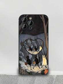 1pc Halloween Black TPU Pumpkin Lantern & Black Cat Pattern Shockproof Phone Case + 1pc 360° Rotating Foldable Heart Phone Holder, Compatible With Iphone/Samsung///OPPO/Galaxy A52/A52s 5G/A14/S23 Ultra/IPhone 14 Pro Max/OPPO A54/A54/Redmi 10/Note 8/12C/11A/A13 4G/A23 5G