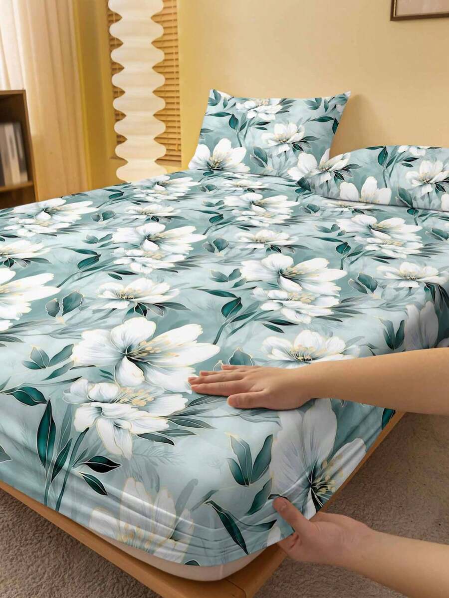 1 buah Sprei Fitted Minimalis Modern Motif Bunga, Dekorasi Kamar Tidur, Penutup Kasur Motif Bunga, Set Perlengkapan Tidur (Sarung Bantal Tidak Termasuk) - MultiWarna - View 1
