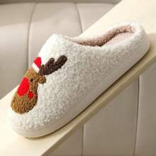 Pantoufles molles en peluche de renne de Noël d'automne/hiver, unisexe, chaudes, antidérapantes, pour couple, pour intérieur