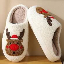 Pantoufles molles en peluche de renne de Noël d'automne/hiver, unisexe, chaudes, antidérapantes, pour couple, pour intérieur