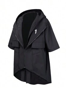 Men's Layered Design Jacket Techwear Streetwear Zip Up Windbreaker - Black - View 5