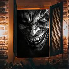 1 pièce Rideau en polyester avec squelette d'Halloween, décoration quotidienne de cadre de porte avec ambiance d'horreur