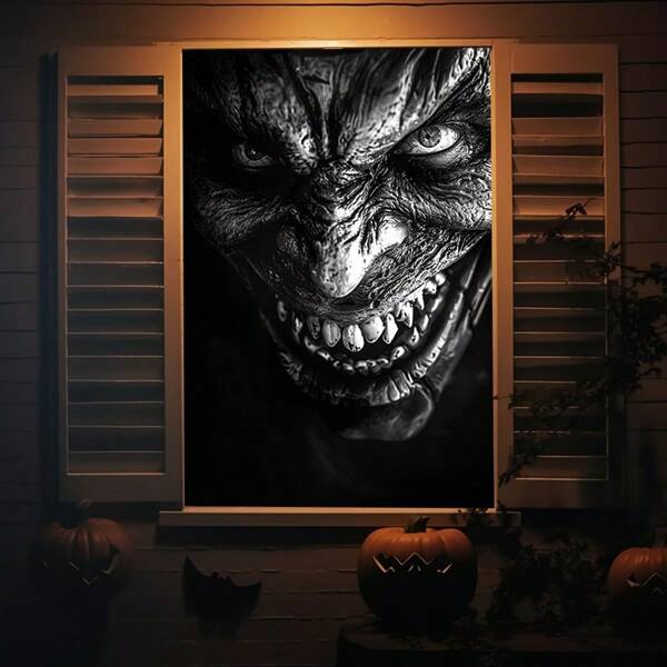 1 pièce Rideau en polyester avec squelette d'Halloween, décoration quotidienne de cadre de porte avec ambiance d'horreur
