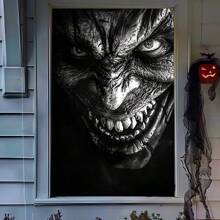 1 pièce Rideau en polyester avec squelette d'Halloween, décoration quotidienne de cadre de porte avec ambiance d'horreur