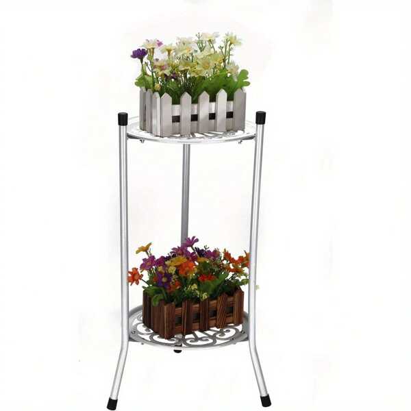 Plant Stand Indoor 2 Tier Metal Tall Plant Holder Flower Pot Rack For Home Outdoor Garden 50x30cm White