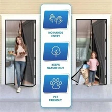 1pc Magnetic Self-Sealing Heavy Duty Screen Door, Magnetic Closure Keep Insects Out, Retractable Screen Mesh Sliding Door - Black - View 4