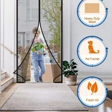 1pc Magnetic Self-Sealing Heavy Duty Screen Door, Magnetic Closure Keep Insects Out, Retractable Screen Mesh Sliding Door - Black - View 5