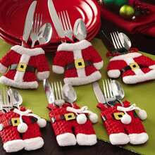 6pcs Christmas Santa Suit Canvas Cutlery Holder Set - Festive Tableware Organizer With Silverware Bag Decorations - Holiday Home Kitchen Table Decorations For Christmas Party,Home Decor,Kitchen Decor Decor,Room Decor,Christmas Decor,Party Decor,Decorative Crafts,Desk Ornaments,Table Decorative Ornaments,Party Gift Decorations,Christmas Decorations,Christmas Gift.