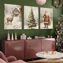 Christmas Prints Gallery Wall Set Of 3 Christmas Paintings Printable Home Decor Of Santa Claus Christmas Painting ,Wall Canvas Decoration, Ideal Gifts For Hallway Bedrooms And Living Room Christmas Decorations Room Decor - Multicolor - View 8