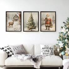 Christmas Prints Gallery Wall Set Of 3 Christmas Paintings Printable Home Decor Of Santa Claus Christmas Painting ,Wall Canvas Decoration, Ideal Gifts For Hallway Bedrooms And Living Room Christmas Decorations Room Decor - Multicolor - View 10