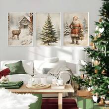 Christmas Prints Gallery Wall Set Of 3 Christmas Paintings Printable Home Decor Of Santa Claus Christmas Painting ,Wall Canvas Decoration, Ideal Gifts For Hallway Bedrooms And Living Room Christmas Decorations Room Decor - Multicolor - View 1