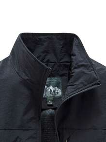 Plus Size Men's Outdoor Vest Jacket, Spring/Autumn Breathable Multi-Pocket Utility Vest, Stand Collar Sleeveless Casual Sports Coat Suitable For Outdoor Photography, Fishing, Hiking, Camping, Travel, Adventure, Cycling - Black - View 3