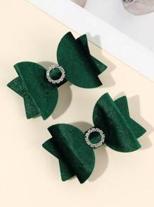 2pcs Dark Green Hair Bows For Women Solid Color Bow Alligator Clips With Swallow Tail Rhinestone Pinwheel Bow Barrettes Elegant Bow Hair Clips Plain Bow Hair Clips Women Fashion Hair Accessories,Hair Barrettes Claw Clips