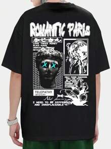 Romantic Paris Streetwear T-Shirt 100% Cotton Skater Shirt - Fast Shipping - 黑色 - 查看 1