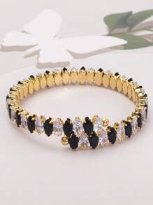 1 chiếc vòng tay thép titan zirconia hình học có thể điều chỉnh, trang sức thời trang cho phụ nữ - Đen và trắng - Xem 11