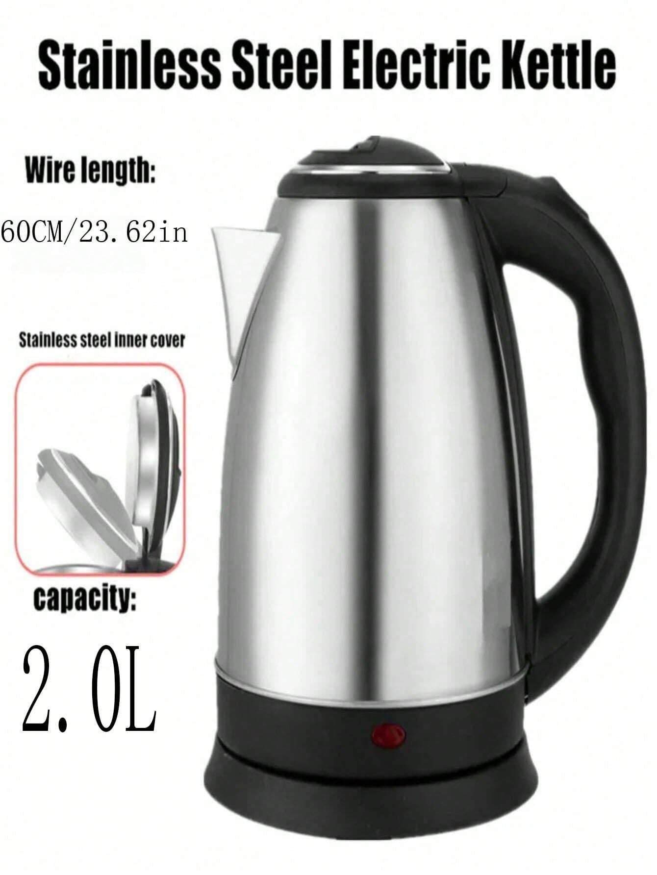 2.0L Stainless Steel Electric Kettle Silver Gray Base Separation Desion