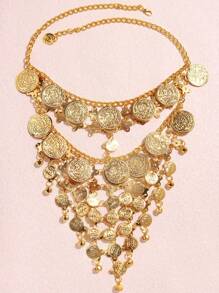 1pc Sexy Dramatic Gold Color Tassel & Coin Veil Earring Jewelry For  Women - Gold - View 5