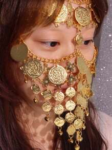 1pc Sexy Dramatic Gold Color Tassel & Coin Veil Earring Jewelry For  Women - Gold - View 10
