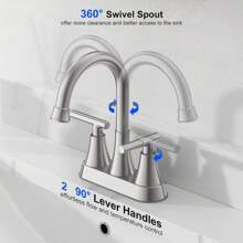 Bathroom Sink Faucet 2 Handles 3 Holes 4 In Centerset Vanity Waterfall Swivel Spout Lavatory Faucet With Drain - Brushed Nickel - View 5