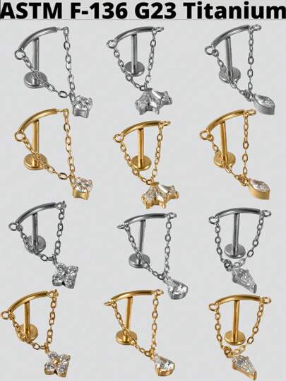 1PC Cubic Zirconia Dangle G23 Solid Titanium Cartilage Earrings Stud 16G Internally Threaded Chain Cz Flower Helix Ear Tragus Piercing Jewelry