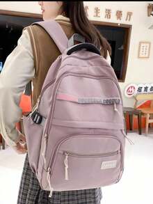 Large Capacity School Backpack For Women Students Waterproof Nylon - 粉色 - 查看 2