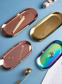 1PC Gold/Silver S/M/L Scandinavian Style Stainless Steel Oval Tray, Decorative Tray, Jewelry Tray/Dresser Tray, Countertop Storage Tray, Aromatherapy Tray, Stainless Steel Tray For Jewelry And Small Items, Suitable For Necklaces, Earrings, Bracelets, Rings, Multiple Scenario Use