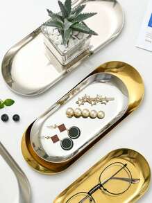 1PC Gold/Silver S/M/L Scandinavian Style Stainless Steel Oval Tray, Decorative Tray, Jewelry Tray/Dresser Tray, Countertop Storage Tray, Aromatherapy Tray, Stainless Steel Tray For Jewelry And Small Items, Suitable For Necklaces, Earrings, Bracelets, Rings, Multiple Scenario Use