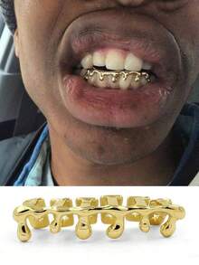 18K Gold-Plated Drip Tooth Grillz Set, Hip-Hop Teeth Jewelry Accessories Unisex Rapper Grillz Halloween - Multicolor - View 2