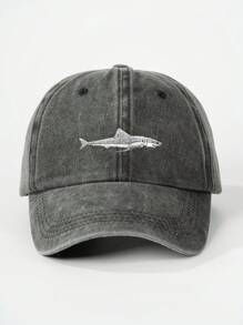 1pc Unisex Sporty Vintage Washed Shark Baseball Cap, Great Valentine's Day Gift Casual Halloween - Dark Grey - View 7