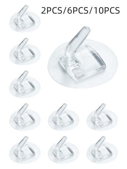 2pcs/6pcs/10pcs Transparent No-Drill Multi-Function Adhesive Wall Hooks For Kitchen, Bathroom, Office - Waterproof Removable Hooks For Bedroom, Living Room, And Home