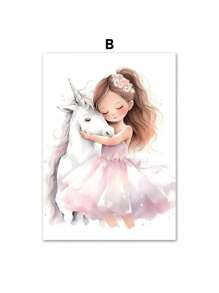 1PC Pink Princess Rainbow Unicorn Castle Crown Wall Art Canvas Painting Poster & Print Pictures For Girl Kids Room Decor No Frame