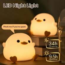 LED Night Light Cute Duck Cartoon Animals Silicone Lamp For Touch Sensor Timing USB Rechargeable For Birthday Gifts - Warm Light - View 2
