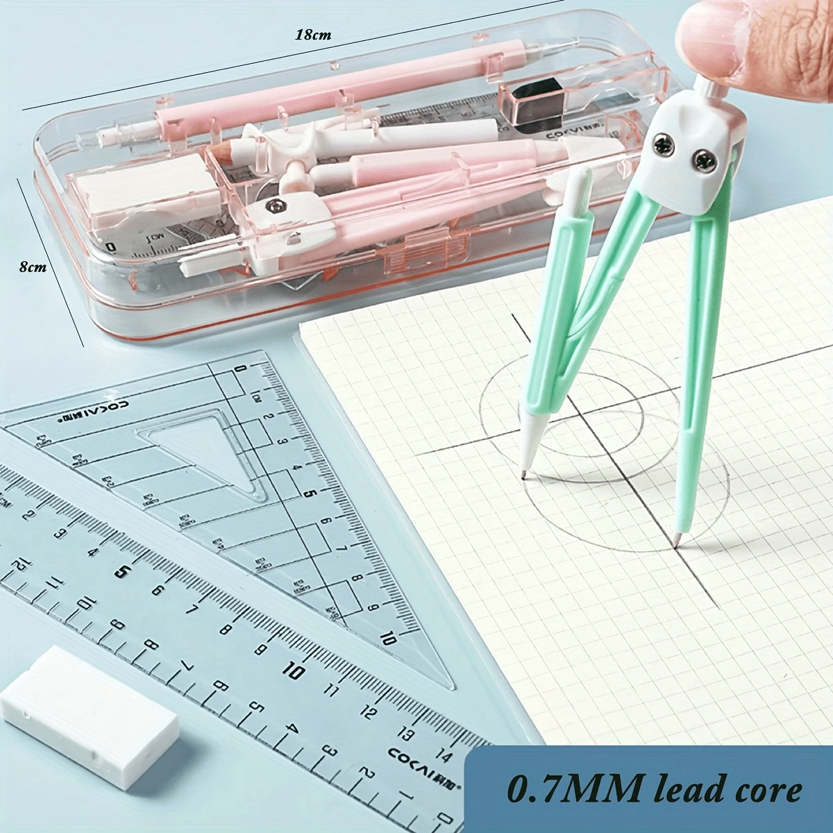 9-Piece Student Geometry Drawing Tools Set - Versatile Compass With ...