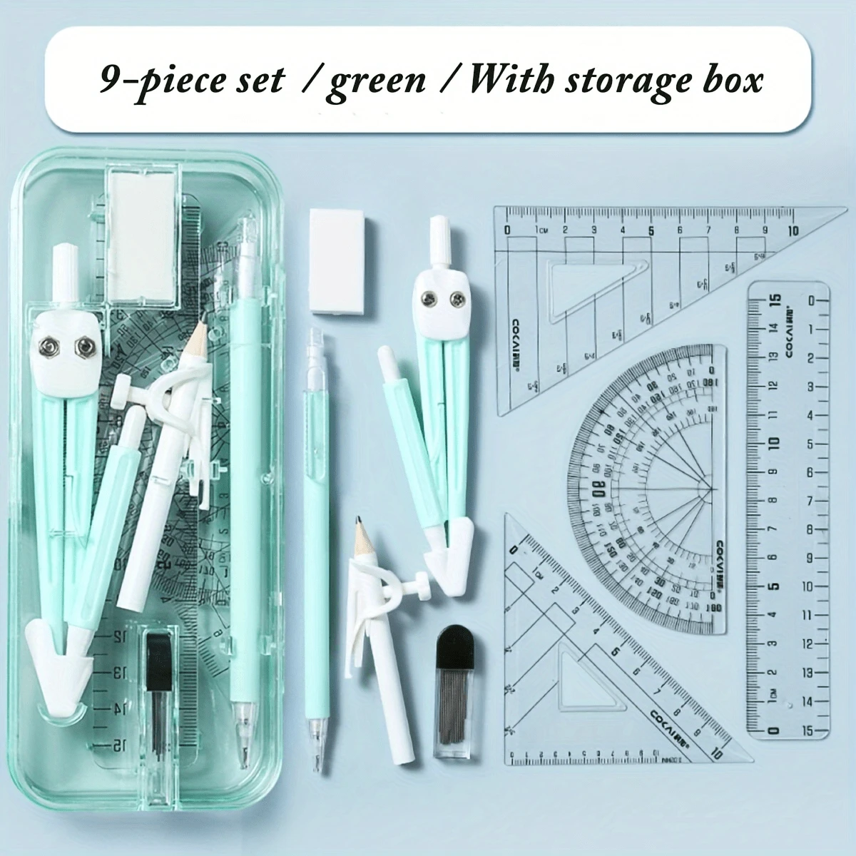 9-Piece Student Geometry Drawing Tools Set - Versatile Compass With ...