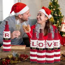 1/3/4 件圣诞字母针织红白条纹瓶套装饰适用于餐厅派对节日、瓶子礼品套装、家居装饰、餐厅、酒吧、咖啡厅、婚礼、派对装饰、朋友礼物、圣诞礼物、新年礼物。、圣诞礼物、圣诞快乐