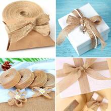 1 Roll/10 Meters Thick Natural Linen Ribbon, Unfinished Edged Linen Ribbon Roll For Wedding Crafts, Gift Wrapping, Autumn Wreath, DIY Handmade Decoration,