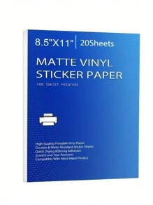 Printable Vinyl Sticker Paper for Inkjet Printer - Matte  White - 20 Self-Adhesive Sheets - Waterproof Decal Paper - Standard Letter Size 8.5"x11" - White - View 1
