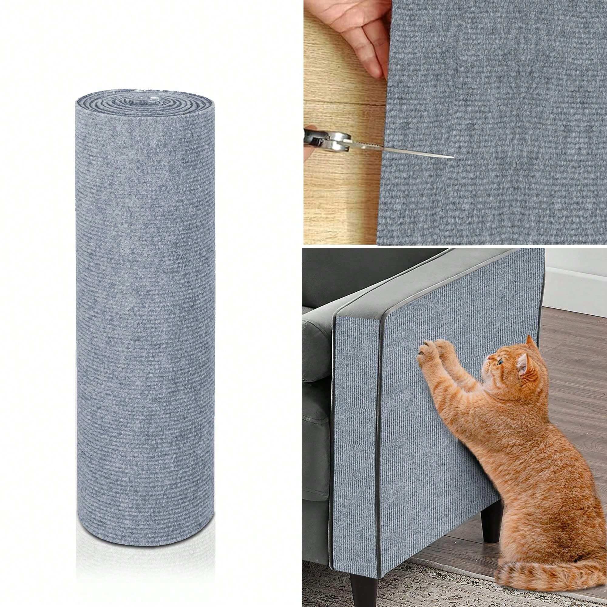 Alfombra Rascadora Autoadhesiva Para Gatos - Protector De Sofá Gris, Evita Arañazos, Fácil De Instalar Y Quitar