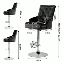 UNHO 1PCS Heavy Duty Velvet Bar Stool Height Adjustable Swivel Breakfast Chair With Lion Knocker For Kitchen Pub - Black - View 4