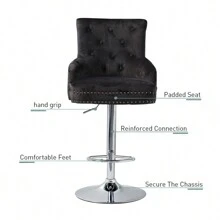 UNHO 1PCS Heavy Duty Velvet Bar Stool Height Adjustable Swivel Breakfast Chair With Lion Knocker For Kitchen Pub - Black - View 6