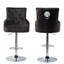 UNHO 1PCS Heavy Duty Velvet Bar Stool Height Adjustable Swivel Breakfast Chair With Lion Knocker For Kitchen Pub - Black - View 8
