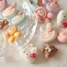 6/12pcs Cute Rabbit, Bear, Strawberry Resin & Metal Sewing Shank Buttons For Sweater, Knit Cardigan, DIY Decorative Crafts