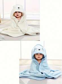 2pcs Baby Bath Towel Set, Unisex Animal Face Hooded Baby Cape, Soft Coral Fleece Cartoon Bathing Accessory For Infants, All Seasons Usage