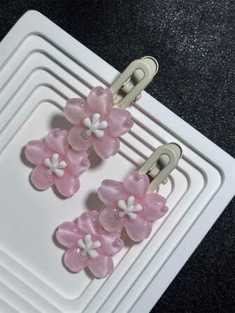 3PCS Elegant Pink Sakura Hair Clip - Women's And Girls Sweet Style Side Hair Clip Pink Accessories Valentine's Day Claw Clips Hair Claws Hair Barrettes, School Stuff, Hair Accerssories