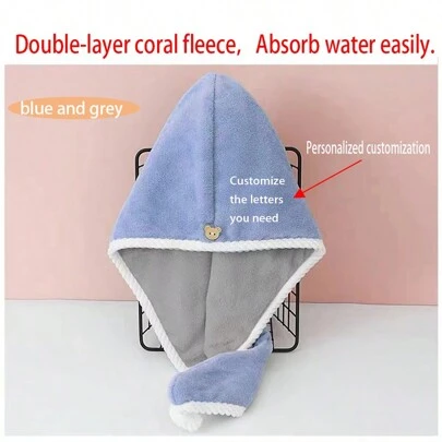 Private Customization. Double-Layer, Two-Color Thickened Coral Fleece Hair Drying Cap. Customize The Lettered Name You Need. Home Bathroom Decor Fall Decor Back To School